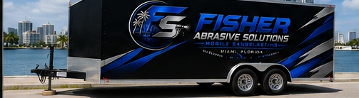 Branded Fisher Abrasive Solutions enclosed service trailer